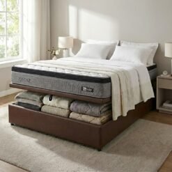 Colchão Casal Qatar 26 cm D28 Molas Ensacadas + Base Baú Corino Marrom – DESIGN + ALTO NÍVEL