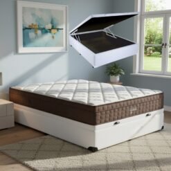 Colchão Casal Star One 30 cm D28/AG D70 + Base Baú Corino Branco – ANJOS + ALTO NÍVEL