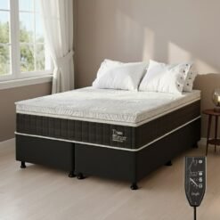 Colchão Queen Massageador Titan/Thor 34 cm D28 Molas Ensacadas + Base Box Simples Corino Preto – VIERO + BIOSTAR