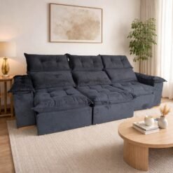 Sofá Retrátil e Reclinável Imperial 2,75 m Veludo Jolie Preto 12 - IMPERIAL DECOR