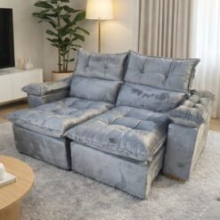 Sofá Retrátil e Reclinável Imperial 2,00 m Veludo Jolie Cinza 08 - IMPERIAL DECOR