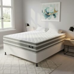 Colchão Casal Talismã 30 cm D28 Molas Ensacadas + Base Simples Corino Branco – DESIGN + BIOSTAR