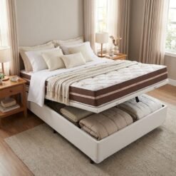 Colchão Casal Classic 22 cm AGD70 Molas Ensacadas + Base Baú Corino Branco – ANJOS COLCHÕES + ALTO NÍVEL