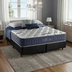 Colchão Queen Blue Sea 31 cm D28 Molas Ensacadas + Base Simples Corino Preto – ANJOS + ALTO NÍVEL