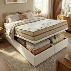 Colchão Queen Toronto 30 cm D28 Molas Ensacadas + Base Baú Corino Branco – ECOTEC + ALTO NÍVEL