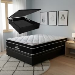 Colchão Casal Elegant Superpocket 28 cm D33 Molas Ensacadas + Base Baú Corino Preto – ORTOBOM + BIOSTAR