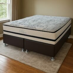 Colchão Queen Blue 32 cm H33 Molas Ensacadas + Base Simples Corino Marrom – PAROPAS + ALTO NÍVEL