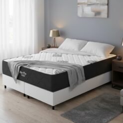 Colchão Queen Star Plus 25 cm D26 Molas Ensacadas + Base Box Simples Corino Branco – INOVAFLEX + ALTO NÍVEL