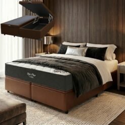 Colchão Queen Star Plus 25 cm D26 Molas Ensacadas + Base Baú Corino Marrom – INOVAFLEX + ALTO NÍVEL