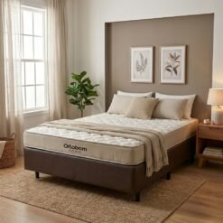 Colchão Casal Fit 25 cm D45 + Base Simples Corino Marrom – ORTOBOM + BIOSTAR