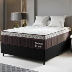 Colchão Casal Montreal 32 cm D28 Molas Ensacadas + Base Simples Corino Preto – VIERO + BIOSTAR