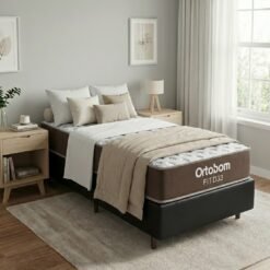 Colchão Solteiro Fit 17 cm D33 + Base Simples Corino Preto – ORTOBOM + BIOSTAR