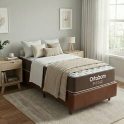 Colchão Solteiro Fit 17 cm D33 + Base Simples Corino Marrom – ORTOBOM + ALTO NÍVEL