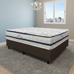 Colchão Casal Blue 32 cm HR33 Molas Ensacadas + Base Simples Corino Marrom – PAROPAS + BIOSTAR