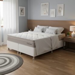 Colchão Queen Tiradentes 24 cm D28 Molas Ensacadas + Base Simples Corino Branco – COLCHOMINAS + ALTO NÍVEL