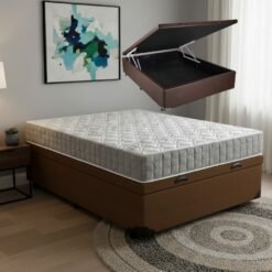 Colchão Casal Orthosono 18 cm D33 + Base Baú Corino Marrom – ANJOS + ALTO NÍVEL