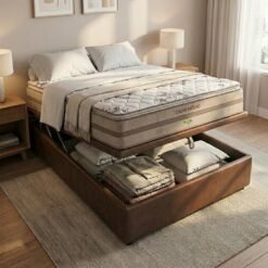 Colchão Casal Dom Hélio VX 32 cm D28 Molas Ensacadas + Base Baú Corino Marrom – ECOTEC + ALTO NÍVEL