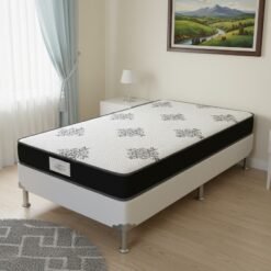 Colchão Solteiro Light 12 cm D20 + Base Simples Corino Branco – ECOTEC + ALTO NÍVEL