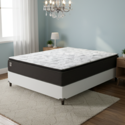 Colchão Casal Ravena 33 cm D26 Molas Ensacadas + Base Simples Corino Branco – UMAFLEX + BIOSTAR