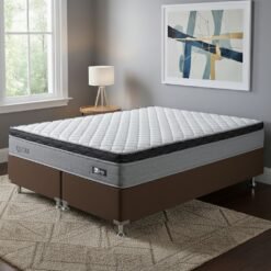 Colchão Queen Qatar 26 cm D28 Molas ensacadas + Base Simples Corino Marrom – DESIGN COLCHÕES + ALTO NÍVEL