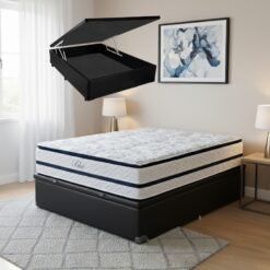 Colchão Casal Blue 32 cm H33 Molas Ensacadas + Base Baú Corino Preto – PAROPAS + ALTO NÍVEL