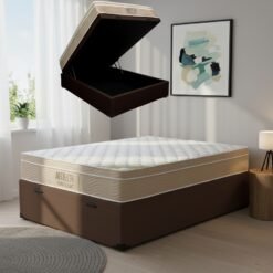 Colchão Casal Airtech Springpocket 25 cm D26 Molas Ensacadas + Base Baú Corino Marrom– ORTOBOM + BIOSTAR