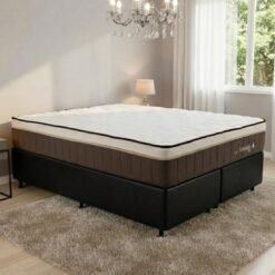 Colchão Queen Rondopremium Plus 32 cm D33 Molas Ensacadas + Base Simples Corino Preto – RONDOMÓVEIS + ALTO NÍVEL