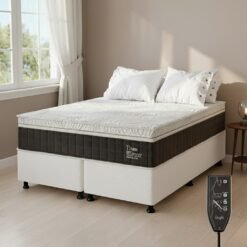 Colchão Queen Massageador Titan/Thor 34 cm D28 Molas Ensacadas + Base Box Simples Corino Branco – VIERO + ALTO NÍVEL