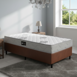 Colchão Solteiro Confort Premium 18 cm D28 + Base Simples Corino Marrom – INOVAFLEX + ALTO NÍVEL