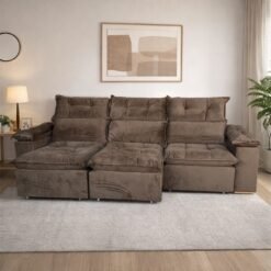 Sofá Retrátil e Reclinável Imperial 2,75 m Veludo Jolie Marrom 05 - IMPERIAL DECOR