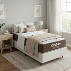 Colchão Solteiro Fit 17 cm D33 + Base Simples Corino Branco – ORTOBOM + BIOSTAR