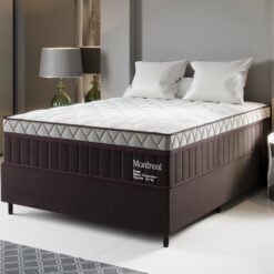 Colchão Casal Montreal 32 cm D28 Molas Ensacadas + Base Simples Corino Marrom – VIERO + ALTO NÍVEL