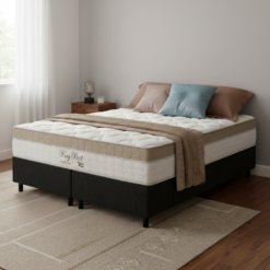 Colchão Queen King Best 28 cm D28 Molas Ensacadas + Base Simples Corino Preto – ANJOS + BIOSTAR