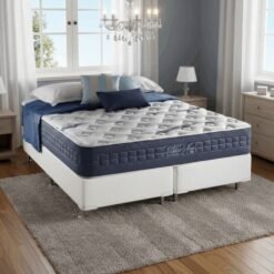 Colchão Queen Blue Sea 31 cm D28 Molas Ensacadas + Base Simples Corino Branco – ANJOS + ALTO NÍVEL