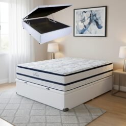 Colchão Casal Blue 32 cm H33 Molas Ensacadas + Base Baú Corino Branco – PAROPAS + BIOSTAR