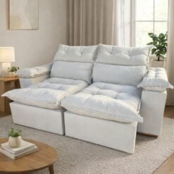 Sofá Retrátil e Reclinável Imperial 2,00 m Veludo Jolie Bege 03 - IMPERIAL DECOR