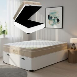 Colchão Casal Airtech Springpocket 25 cm D26 Molas Ensacadas + Base Baú Corino Branco – ORTOBOM + ALTO NÍVEL