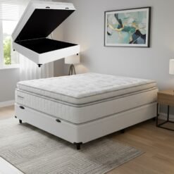 Colchão Casal New Freedom 32 cm D33 Molas Ensacadas + Base Baú Corino Branco – ORTOBOM + ALTO NÍVEL