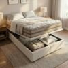 Colchão Queen Dom Hélio VX 32 cm D28 Molas Ensacadas + Base Baú Corino Branco – ECOTEC + ALTO NÍVEL