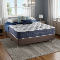 Colchão Casal Blue Sea 31 cm D28 Molas Ensacadas + Base Simples Corino Marrom – ANJOS + ALTO NÍVEL
