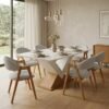 Mesa Amora BA35 160 Canela/Off White com 6 Cadeiras Ravenna Linho Cinza – KAPPESBERG + GARDIM MÓVEIS