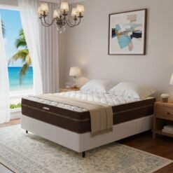 Colchão Casal Lisboa 24 cm D28 Molas Ensacadas + Base Simples Corino Branco – ECOTEC + BIOSTAR