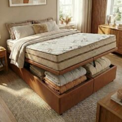 Colchão Queen Toronto 30 cm D28 Molas Ensacadas + Base Baú Corino Marrom – ECOTEC + ALTO NÍVEL