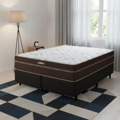 Colchão Queen Lisboa 24 cm D28 Molas Ensacadas + Base Simples Corino Preto – ECOTEC + BIOSTAR