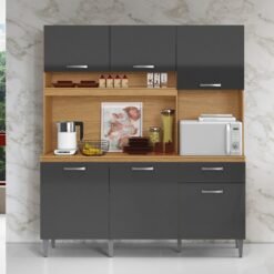 Kit Cozinha Siena 1,60 m Cinamomo/Grafite – ARAMÓVEIS