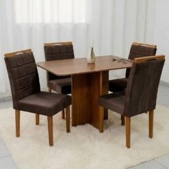 Mesa Salinas 120 (Tampo Londres s/vidro) Cinamomo/Off White com 4 Cadeiras Las Vegas Veludo Marrom 17 – CEL MÓVEIS + OUR