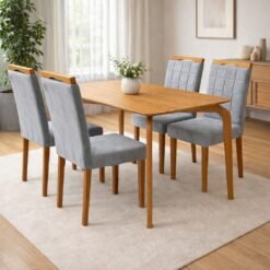 Mesa Capri 120 (S/Vidro) Laminado Natural com 4 Cadeiras Las Vegas Veludo Cinza Grafite 10 – MÓVEIS VALVERDE + OURO DECOR