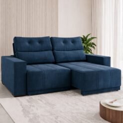 Sofá Retrátil e Reclinável Royal 2,00 m Veludo Azul - VIERO MÓVEIS