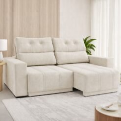 Sofá Retrátil e Reclinável Royal 2,00 m Veludo Marfim - VIERO MÓVEIS