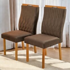 Kit 2 Cadeiras Gênova Mel/Veludo Marrom 509 – ART ASSENTOS